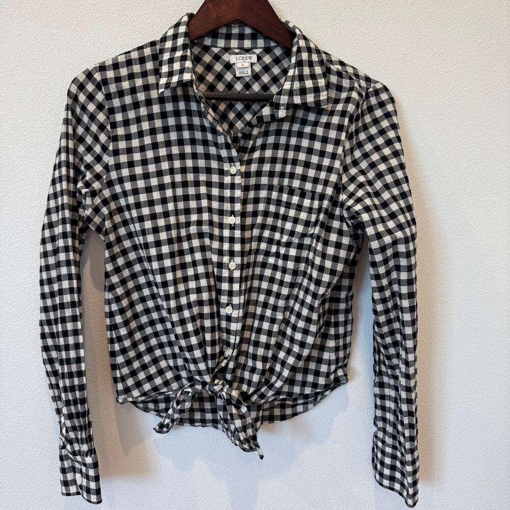 J.CREW Black & White Gingham Plaid Button Down Top Tie Front Cropped